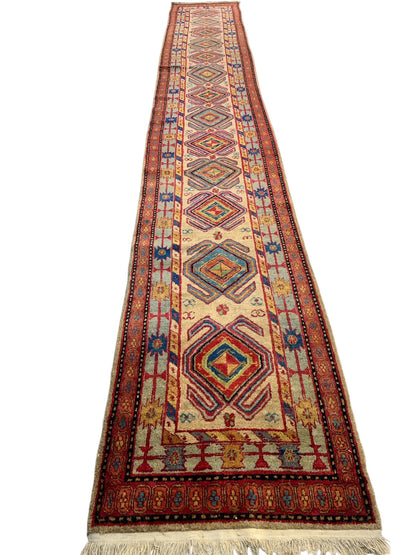 Antique Persian Lambran Runner Rug - 2'5" x 15'7" - Handwoven Wool, Circa 1930s - Tampa Home & Garden Store