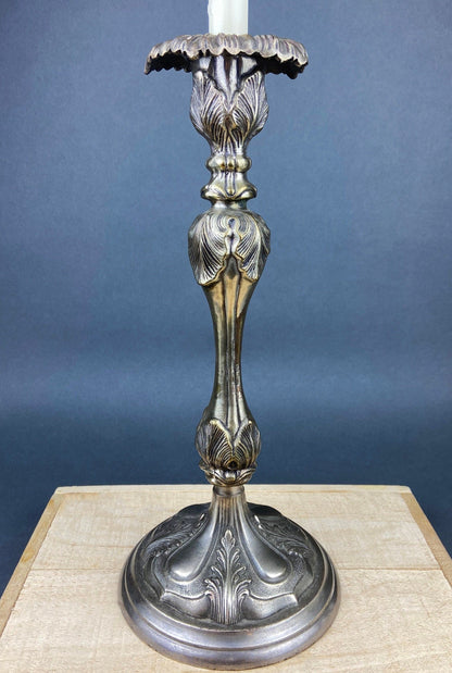 Antique Pillar Candle Holder/Silver Plated Candle Stand/Art Nouveau Relief. Fine Dining. - Tampa Home & Garden Store