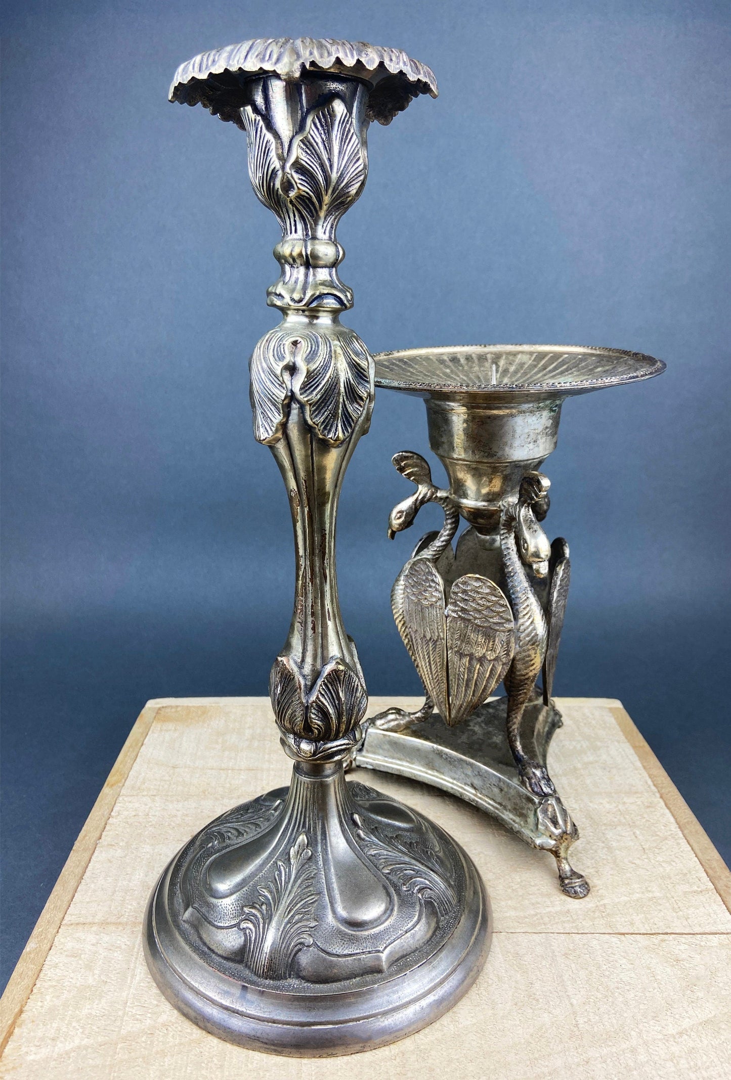 Antique Pillar Candle Holder/Silver Plated Candle Stand/Art Nouveau Relief. Fine Dining. - Tampa Home & Garden Store