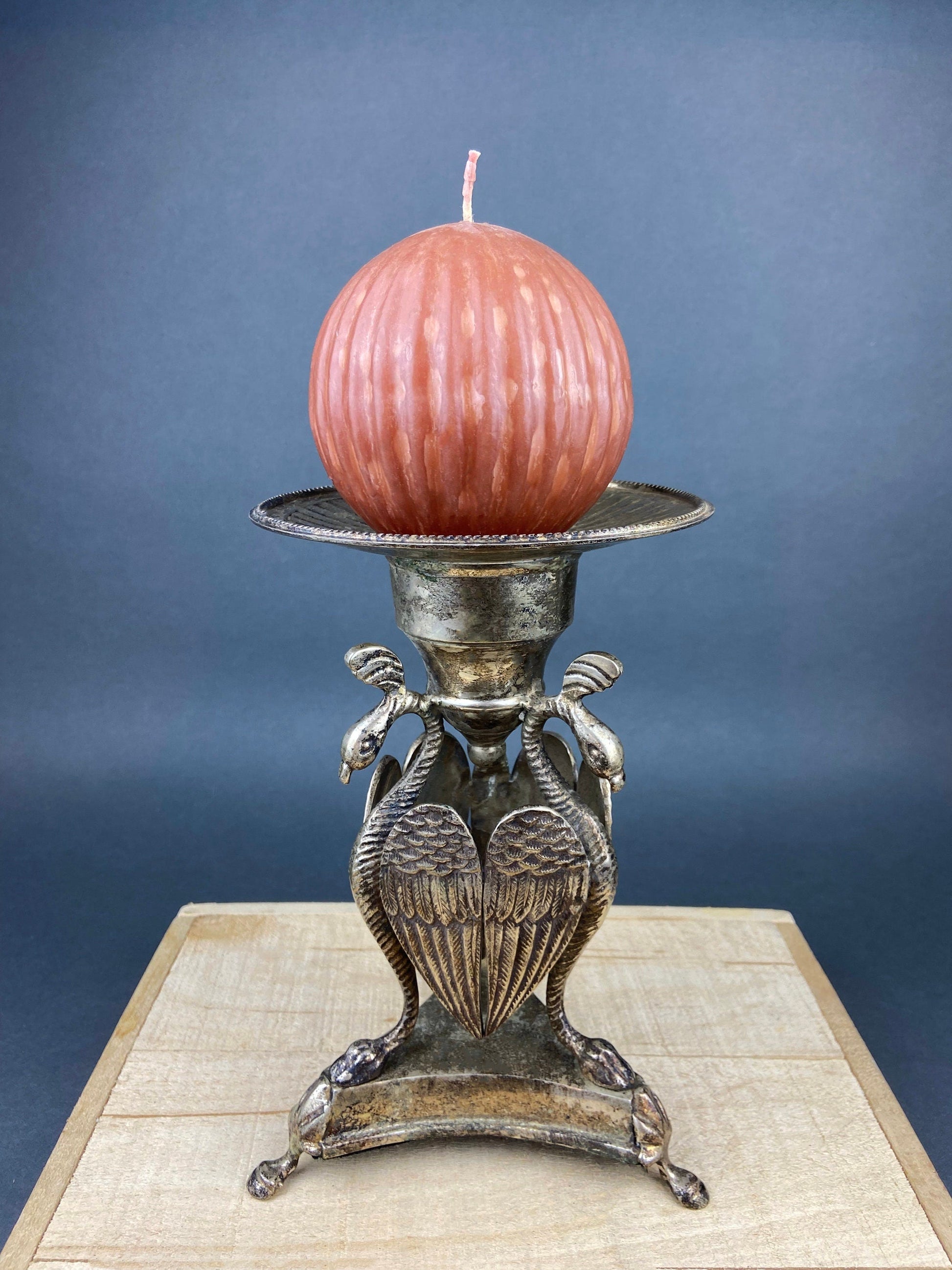 Antique Pillar Candle Holder/Silver Plated Candle Stand/Art Nouveau Relief. Fine Dining. - Tampa Home & Garden Store