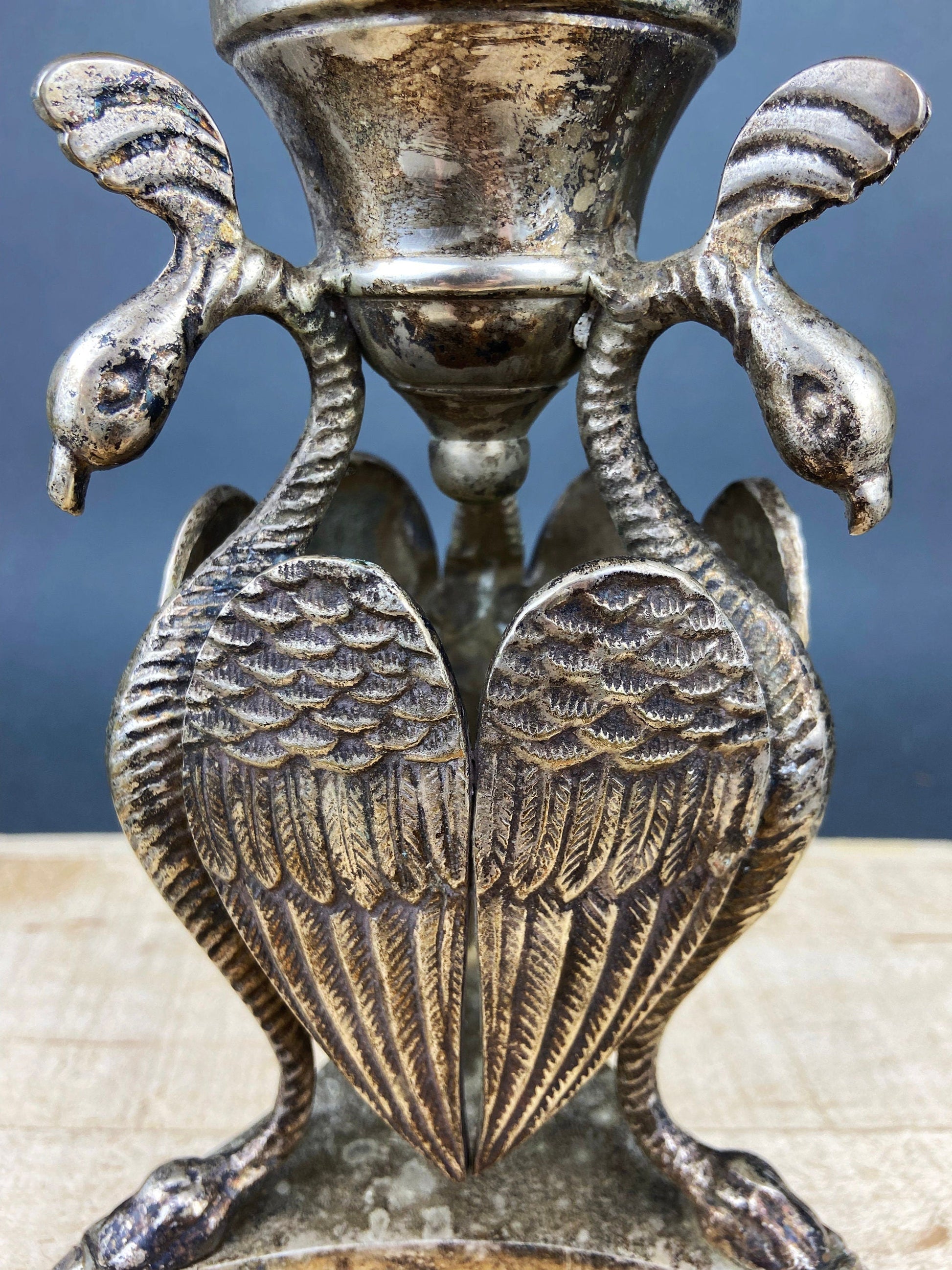 Antique Pillar Candle Holder/Silver Plated Candle Stand/Art Nouveau Relief. Fine Dining. - Tampa Home & Garden Store