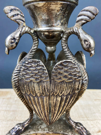 Antique Pillar Candle Holder/Silver Plated Candle Stand/Art Nouveau Relief. Fine Dining. - Tampa Home & Garden Store