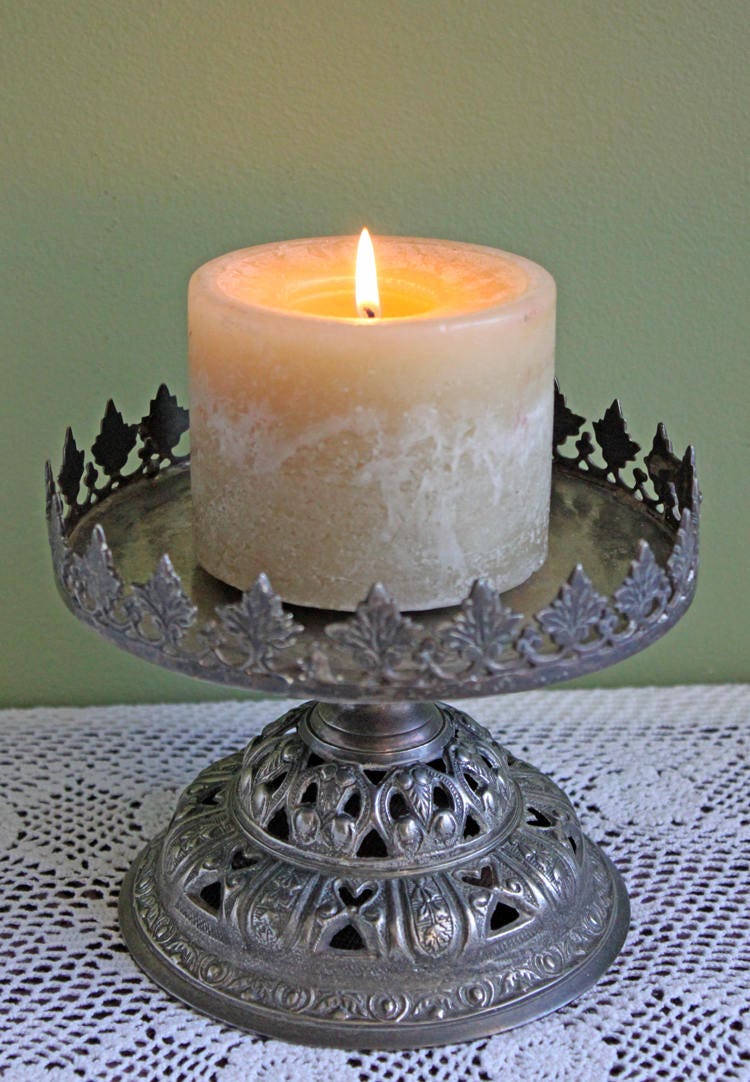 Antique Pillar Candle Holder/Silver Plated Candle Stand/Art Nouveau Relief. Fine Dining. - Tampa Home & Garden Store