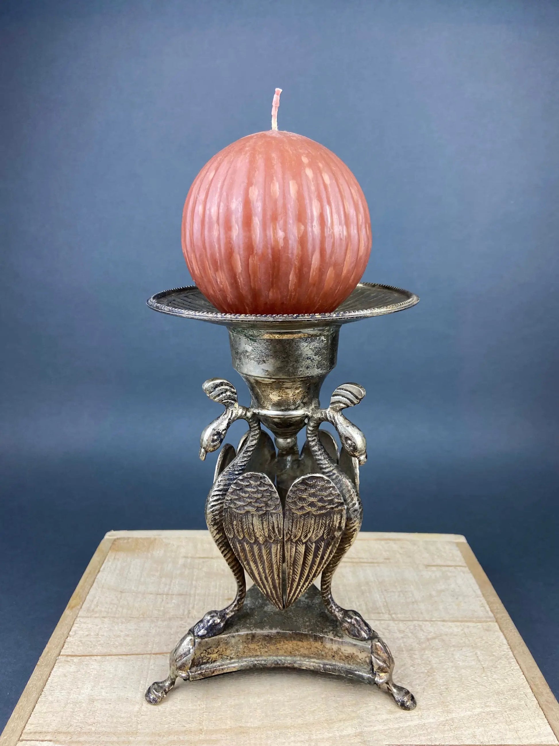 Antique Pillar Candle Holder with Peacocks. Silver Plated Candle Stand.  Ornate Pedestal Supported by Beautifully Sculpted Birds. - Tampa Home & Garden Store