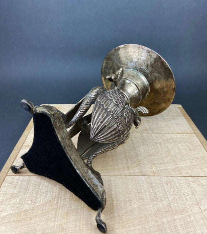 Antique Pillar Candle Holder with Peacocks. Silver Plated Candle Stand.  Ornate Pedestal Supported by Beautifully Sculpted Birds. - Tampa Home & Garden Store
