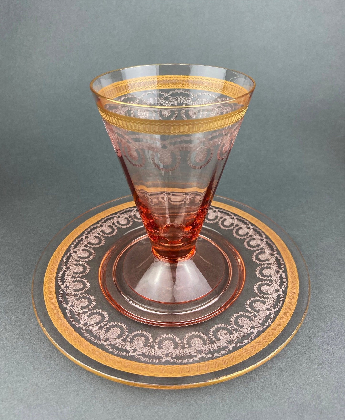 Antique Pink Crystal Water/Juice Goblets. Morgana Pink by Morgantown. Set of Eight, 8oz Footed Tumblers. Replacements. - Tampa Home & Garden Store