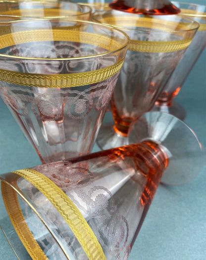 Antique Pink Crystal Water/Juice Goblets. Morgana Pink by Morgantown. Set of Eight, 8oz Footed Tumblers. Replacements. - Tampa Home & Garden Store