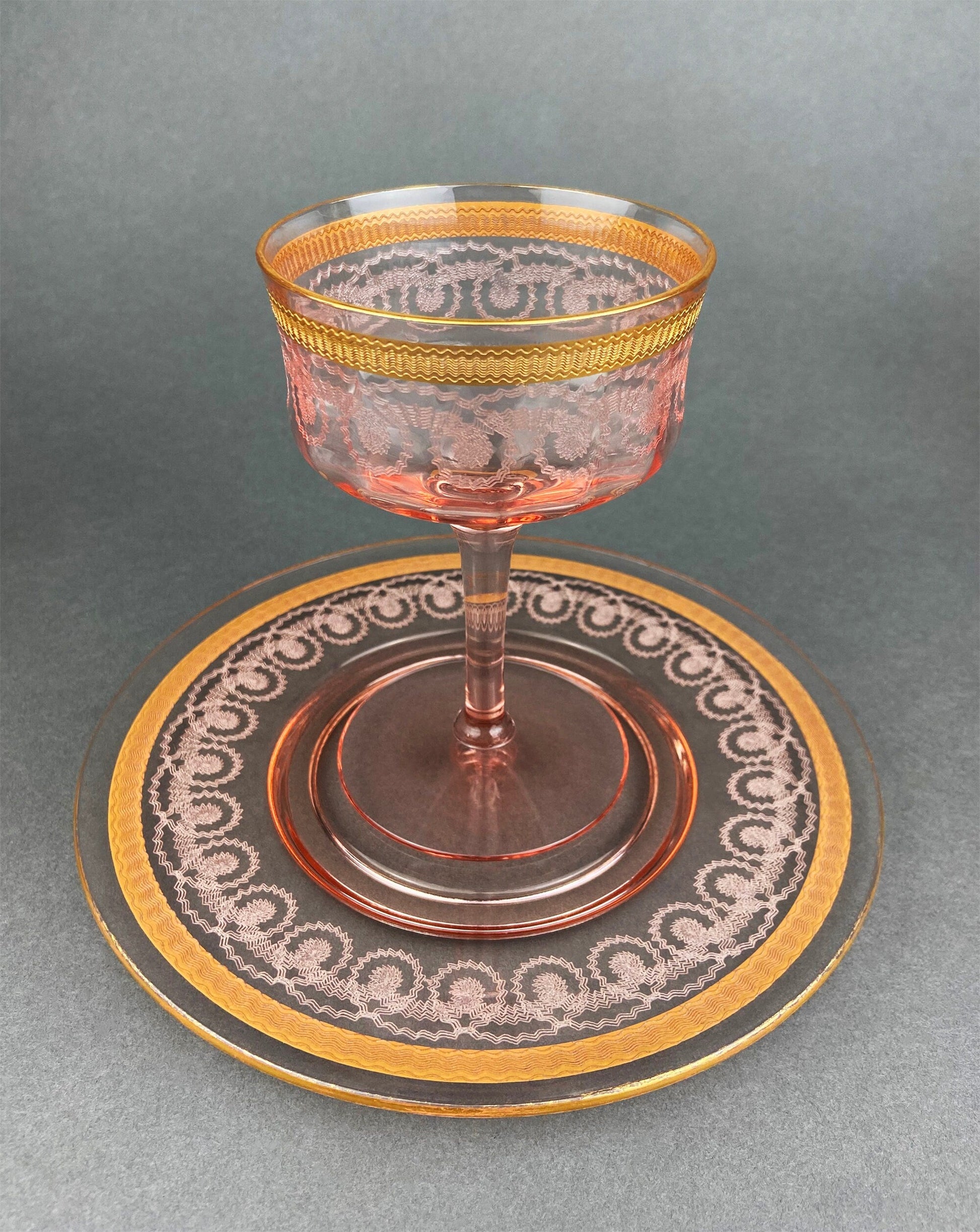 Antique Pink Crystal Water/Juice Goblets. Morgana Pink by Morgantown. Set of Eight, 8oz Footed Tumblers. Replacements. - Tampa Home & Garden Store