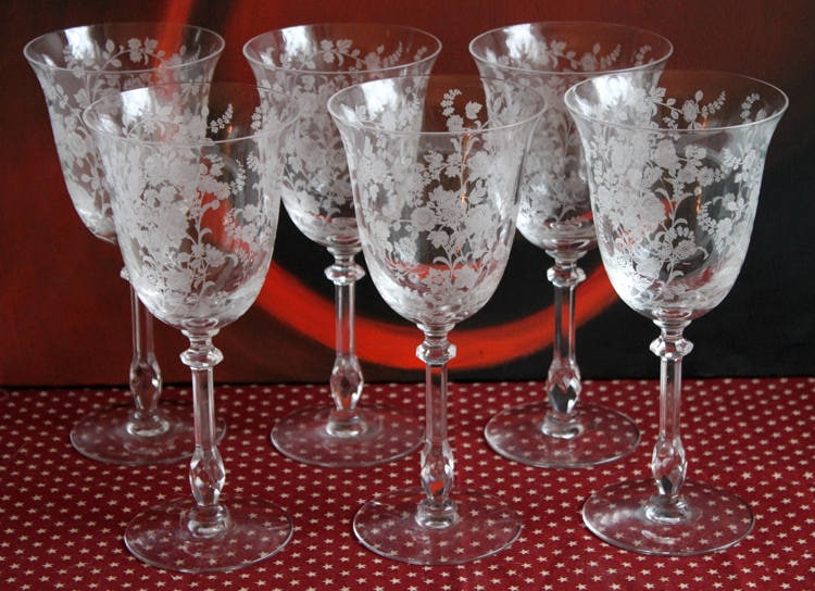 Antique Pink Crystal Water/Juice Goblets. Morgana Pink by Morgantown. Set of Eight, 8oz Footed Tumblers. Replacements. - Tampa Home & Garden Store