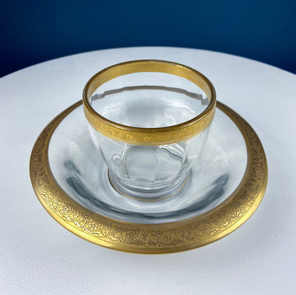 Antique Pink Glass Serving Plate with Center Handle & Black Rim. Delicate Gold Motif of Lotuses. Art Deco Cookies, Cupcakes, Sweets Platter. - Tampa Home & Garden Store