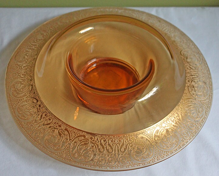 Antique Pink Glass Serving Plate with Center Handle & Black Rim. Delicate Gold Motif of Lotuses. Art Deco Cookies, Cupcakes, Sweets Platter. - Tampa Home & Garden Store
