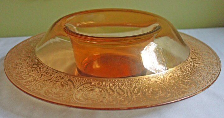 Antique Pink Glass Serving Plate with Center Handle & Black Rim. Delicate Gold Motif of Lotuses. Art Deco Cookies, Cupcakes, Sweets Platter. - Tampa Home & Garden Store