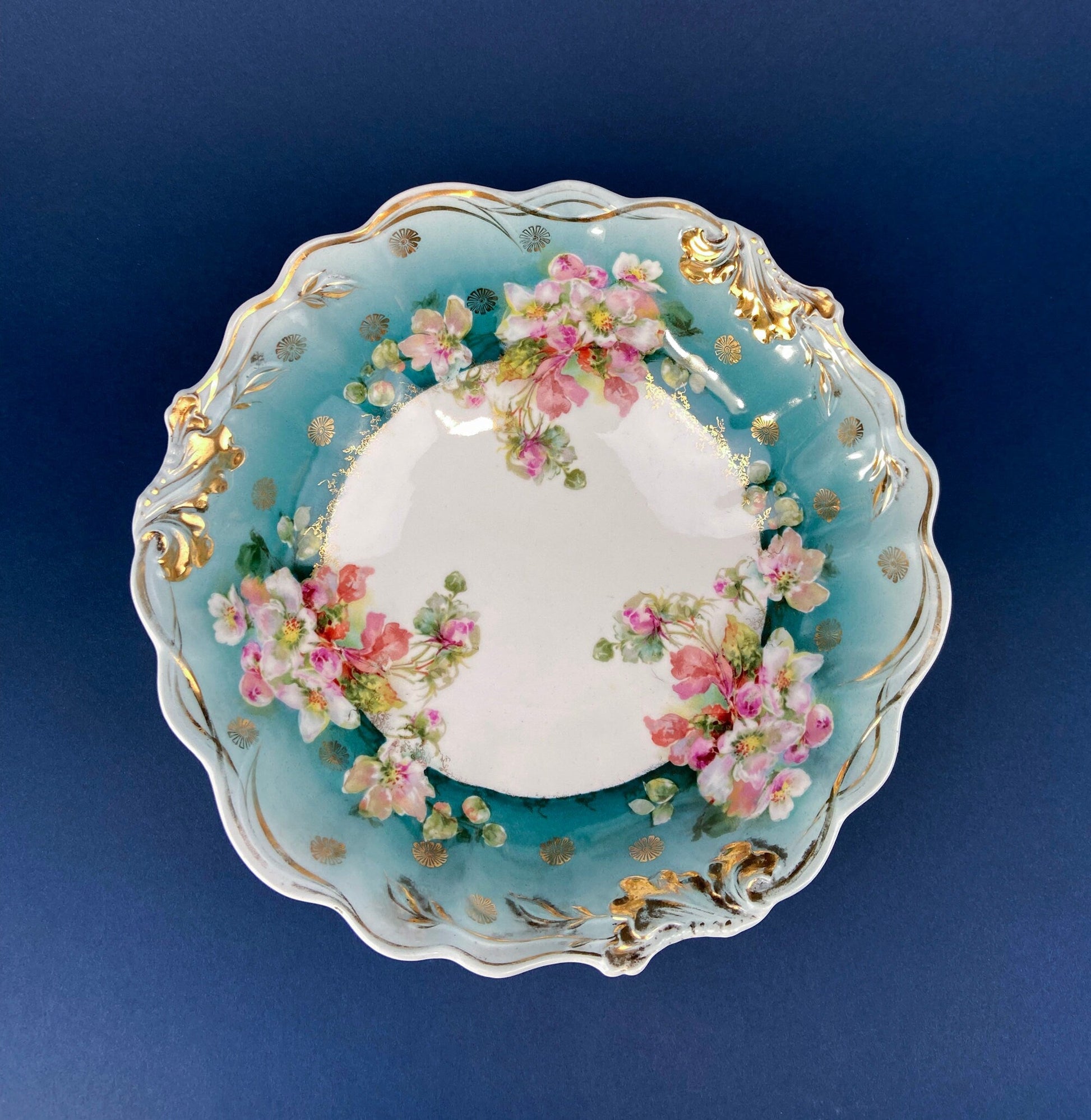 Antique Plate and Bowl by Milton, Imperial Vienna. Hand-Painted Tea Roses. Collectible Dessert Plate and Serving Bowl. - Tampa Home & Garden Store