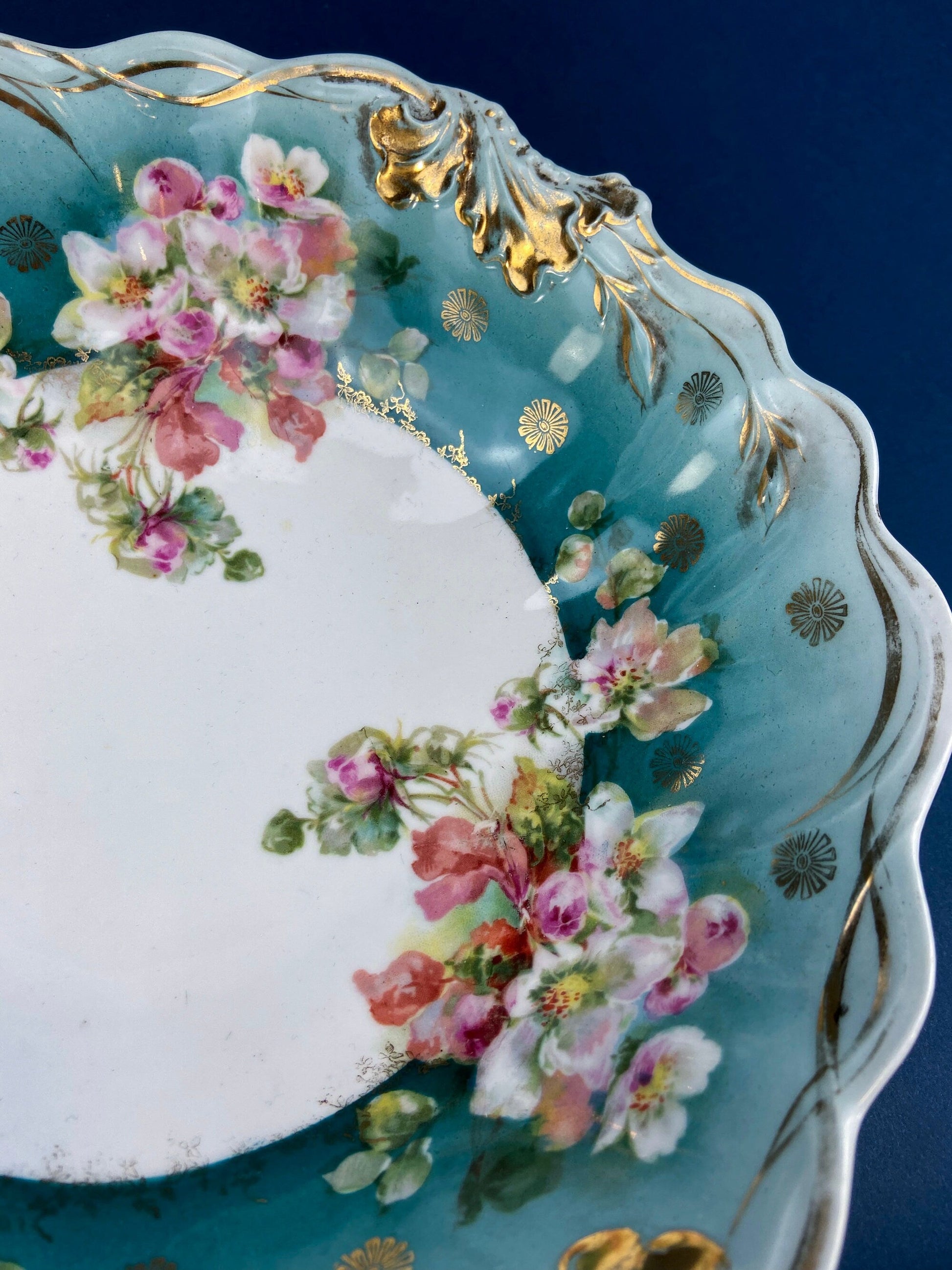 Antique Plate and Bowl by Milton, Imperial Vienna. Hand-Painted Tea Roses. Collectible Dessert Plate and Serving Bowl. - Tampa Home & Garden Store