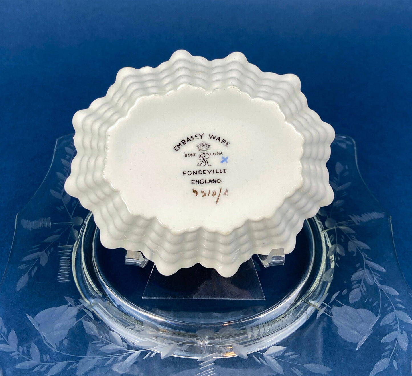 Antique Porcelain Berry Bowls in Blueberry Motif. Set of Two Small Serving Plates by Embassy Ware, Fondeville, England. Scalloped Rim. - Tampa Home & Garden Store