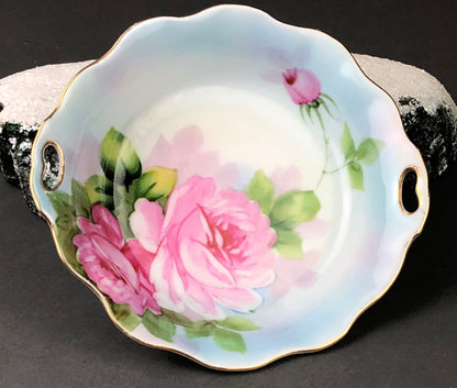 Antique Porcelain Berry Bowls in Blueberry Motif. Set of Two Small Serving Plates by Embassy Ware, Fondeville, England. Scalloped Rim. - Tampa Home & Garden Store
