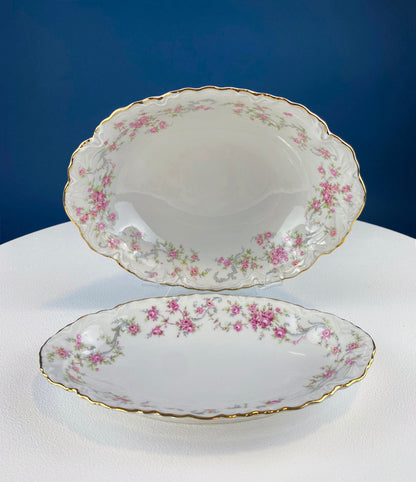 Antique Porcelain Serving Dishes. Set of Five Hutschenreuter Platters and Bowls with Pink Rose Garlands Motif. - Tampa Home & Garden Store