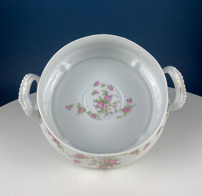 Antique Porcelain Tureen with Delicate Pink Roses. Bow Like Handles. Soup Serving Dish. Holiday Family Dining. Fine Table Setting. - Tampa Home & Garden Store