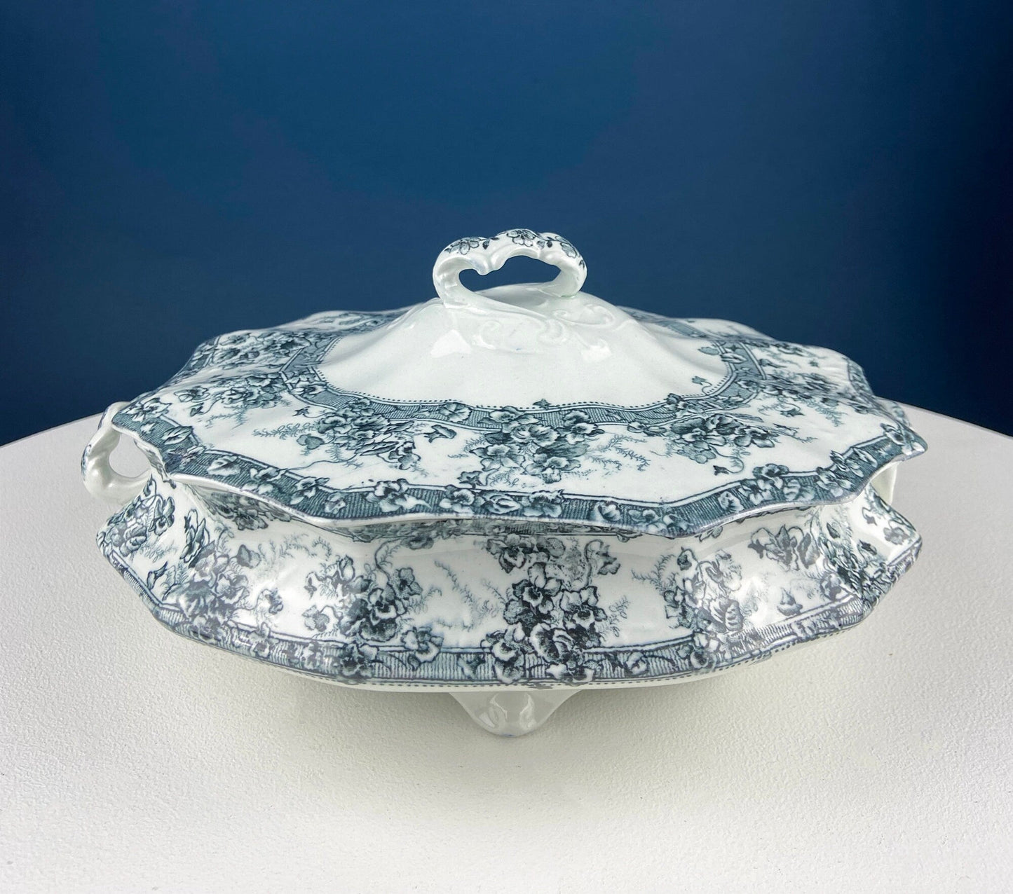 Antique Porcelain Tureen with Delicate Pink Roses. Bow Like Handles. Soup Serving Dish. Holiday Family Dining. Fine Table Setting. - Tampa Home & Garden Store