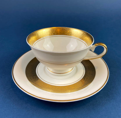 Antique Royal Jackson Tea Cup and Saucer: Cream Porcelain with Gold Band - Tampa Home & Garden Store