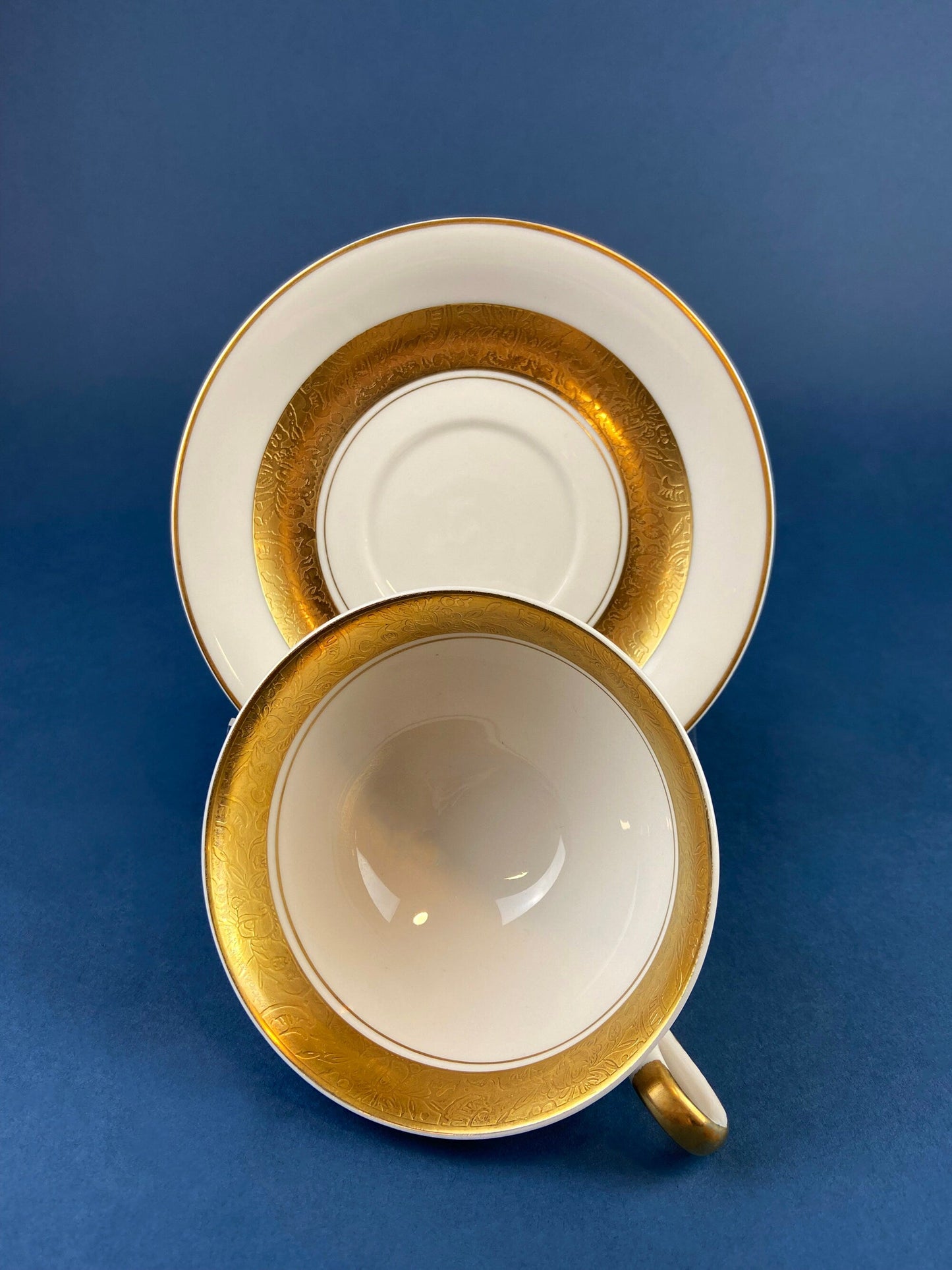 Antique Royal Jackson Tea Cup and Saucer: Cream Porcelain with Gold Band - Tampa Home & Garden Store