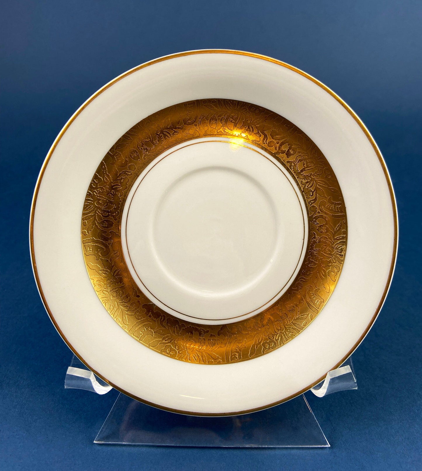 Antique Royal Jackson Tea Cup and Saucer: Cream Porcelain with Gold Band - Tampa Home & Garden Store