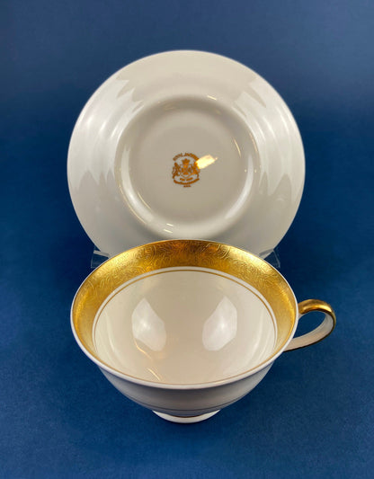 Antique Royal Jackson Tea Cup and Saucer: Cream Porcelain with Gold Band - Tampa Home & Garden Store