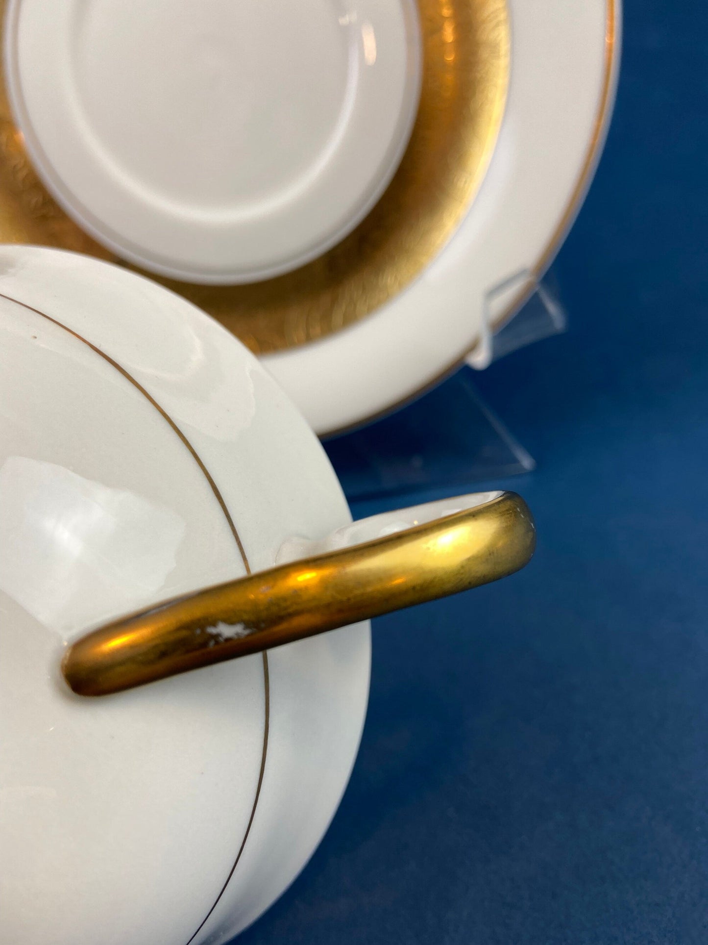 Antique Royal Jackson Tea Cup and Saucer: Cream Porcelain with Gold Band - Tampa Home & Garden Store