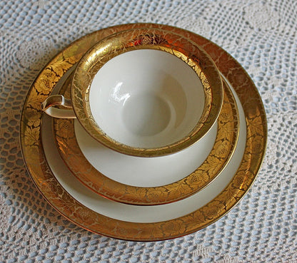 Antique Royal Jackson Tea Cup and Saucer: Cream Porcelain with Gold Band - Tampa Home & Garden Store