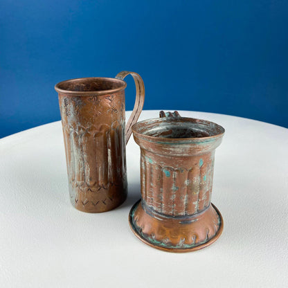 Antique Rustic Hand Pounded Copper and Tin Cups. Set of 4 Different Vessels. Beautiful Fluting. Rustic Home Decor. Gift for Him or Her. - Tampa Home & Garden Store