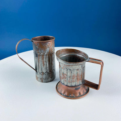 Antique Rustic Hand Pounded Copper and Tin Cups. Set of 4 Different Vessels. Beautiful Fluting. Rustic Home Decor. Gift for Him or Her. - Tampa Home & Garden Store