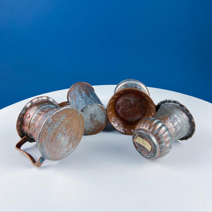 Antique Rustic Hand Pounded Copper and Tin Cups. Set of 4 Different Vessels. Beautiful Fluting. Rustic Home Decor. Gift for Him or Her. - Tampa Home & Garden Store