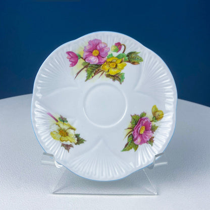 Antique Shelley Cup and Saucer with Begonia Motif . Beautiful, Fine Porcelain. Colorful Flowers and Blue Handle. French Country Living. - Tampa Home & Garden Store