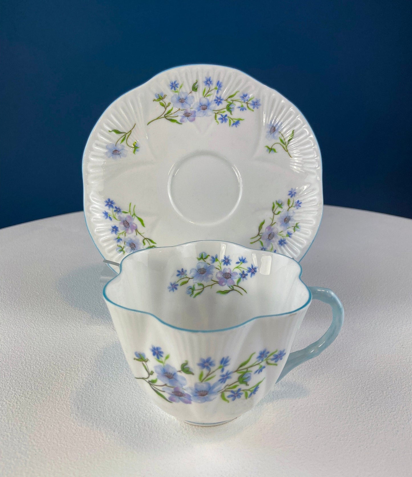 Antique Shelley Cup and Saucer with Begonia Motif . Beautiful, Fine Porcelain. Colorful Flowers and Blue Handle. French Country Living. - Tampa Home & Garden Store