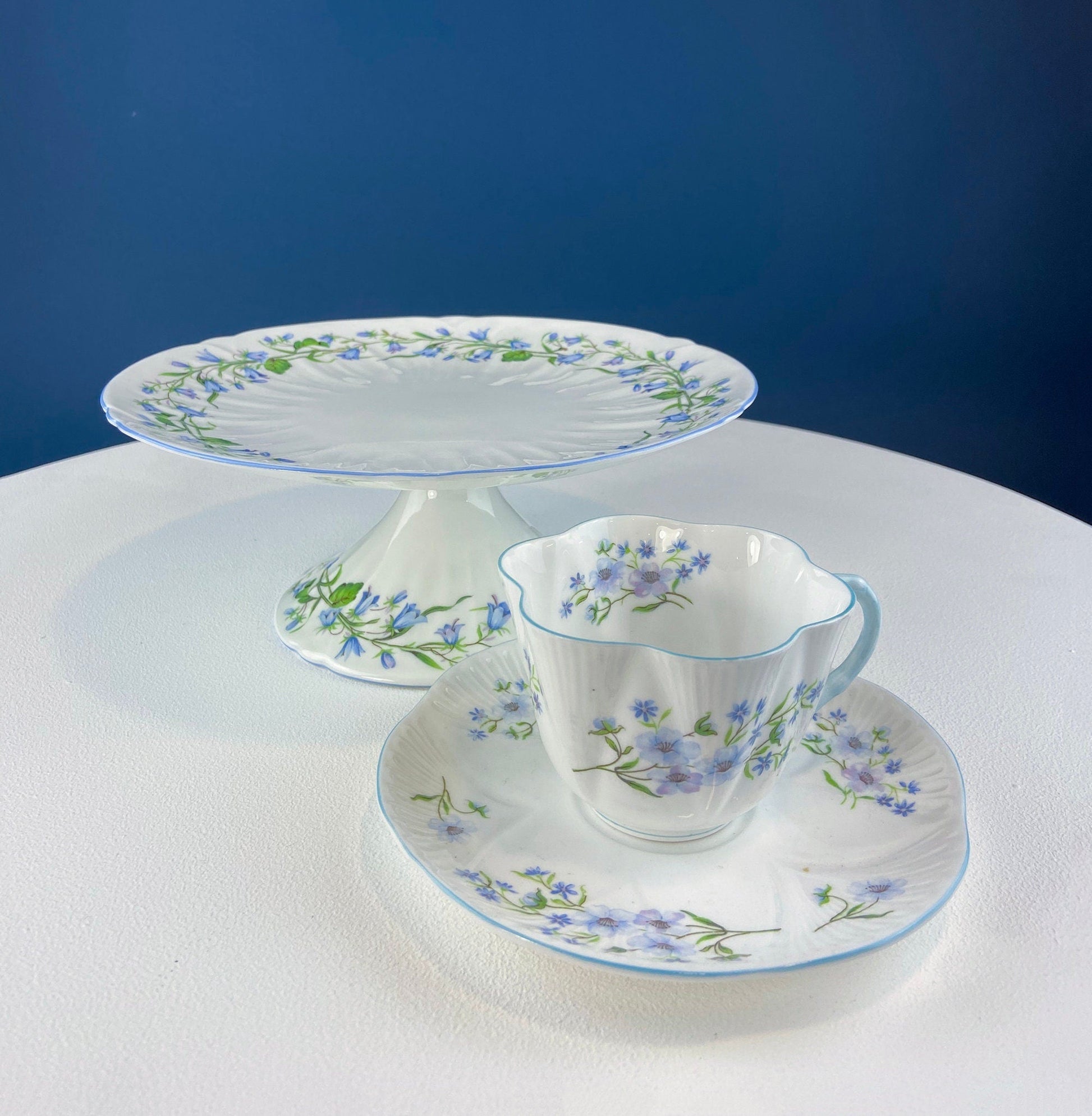 Antique Shelley Cup and Saucer with Begonia Motif . Beautiful, Fine Porcelain. Colorful Flowers and Blue Handle. French Country Living. - Tampa Home & Garden Store
