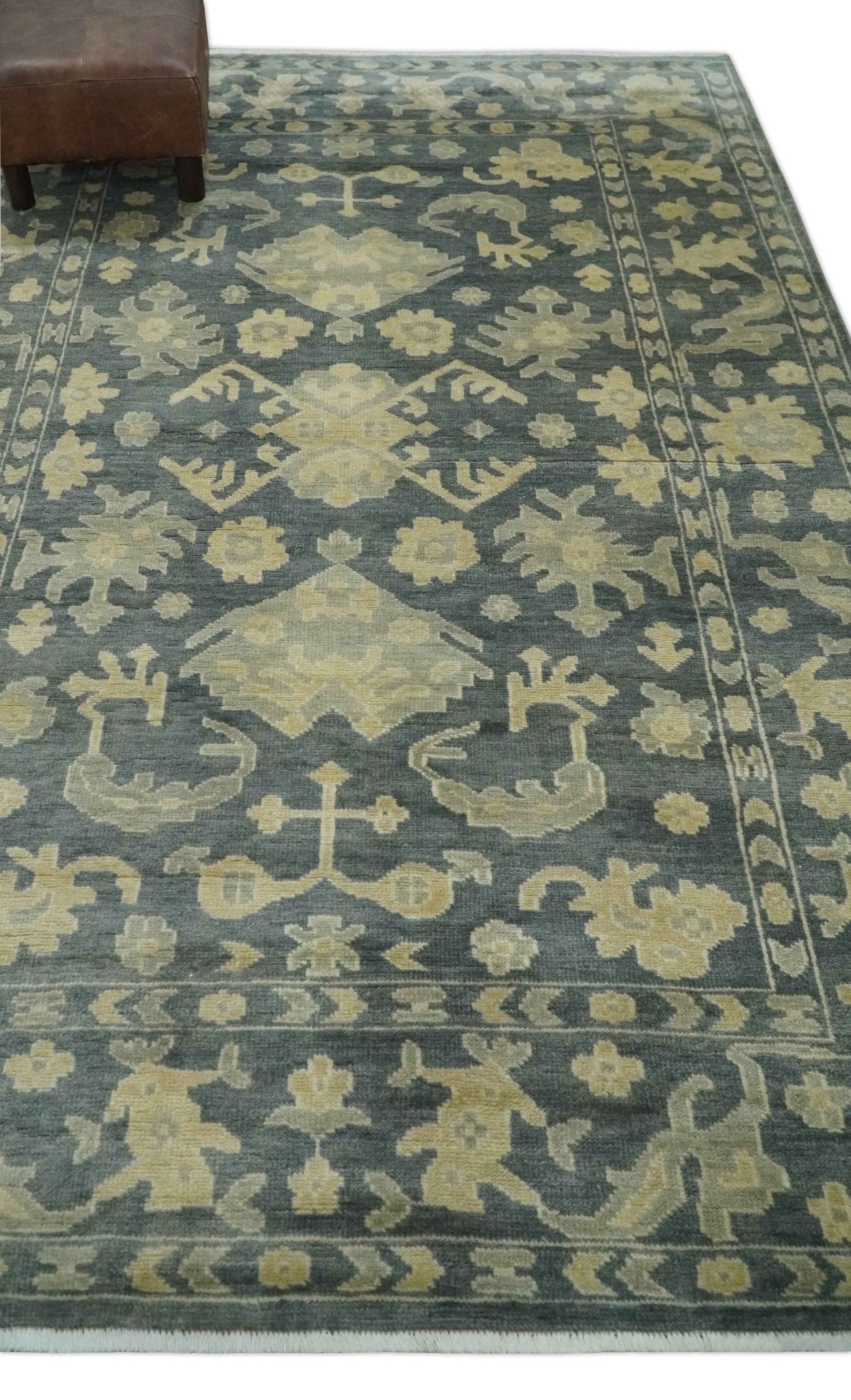 Antique Style 6x9 Hand Knotted Beige and Charcoal Traditional Wool Rug | N35669 - Tampa Home & Garden Store