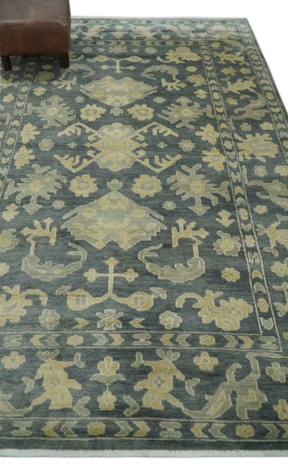 Antique Style 6x9 Hand Knotted Beige and Charcoal Traditional Wool Rug | N35669 - Tampa Home & Garden Store