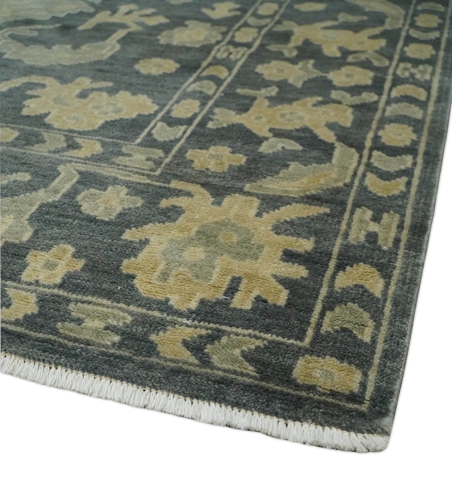 Antique Style 6x9 Hand Knotted Beige and Charcoal Traditional Wool Rug | N35669 - Tampa Home & Garden Store