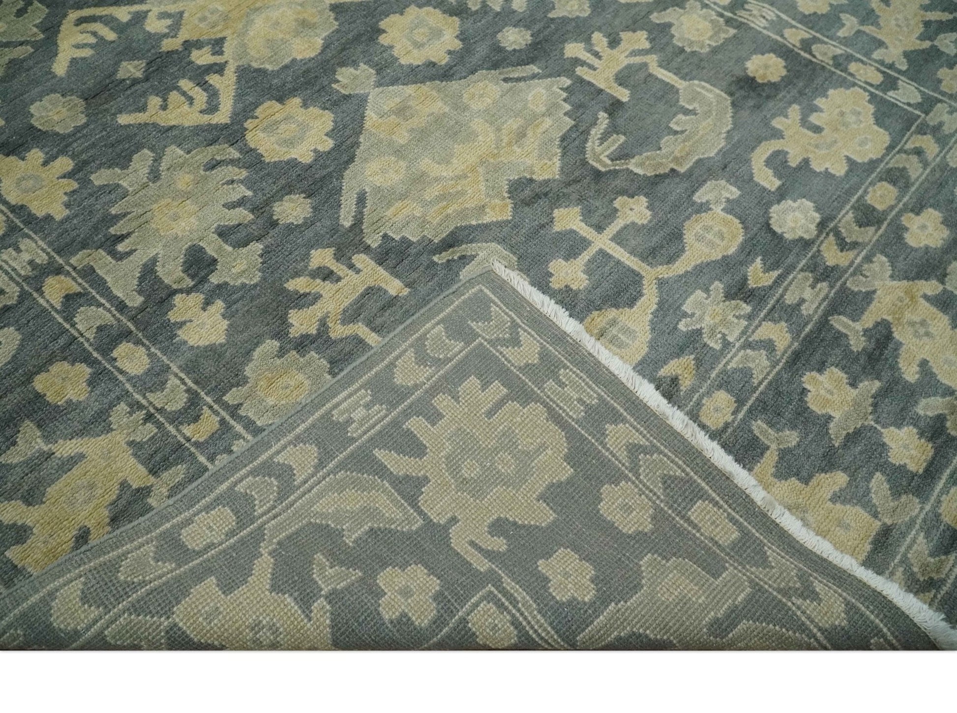 Antique Style 6x9 Hand Knotted Beige and Charcoal Traditional Wool Rug | N35669 - Tampa Home & Garden Store