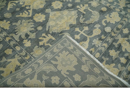 Antique Style 6x9 Hand Knotted Beige and Charcoal Traditional Wool Rug | N35669 - Tampa Home & Garden Store