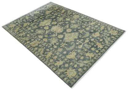 Antique Style 6x9 Hand Knotted Beige and Charcoal Traditional Wool Rug | N35669 - Tampa Home & Garden Store
