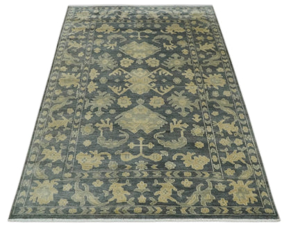 Antique Style 6x9 Hand Knotted Beige and Charcoal Traditional Wool Rug | N35669 - Tampa Home & Garden Store