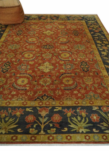 Antique Style 8x10 Rust, Black and Gold Hand Knotted Traditional Turkish Serapi Wool Area Rug - Tampa Home & Garden Store