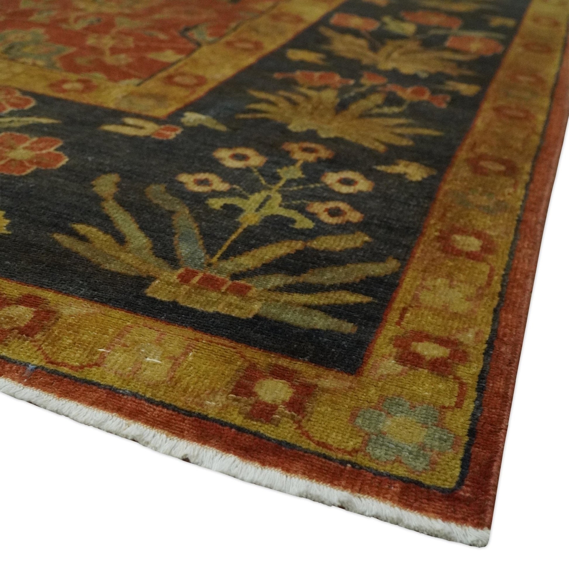 Antique Style 8x10 Rust, Black and Gold Hand Knotted Traditional Turkish Serapi Wool Area Rug - Tampa Home & Garden Store