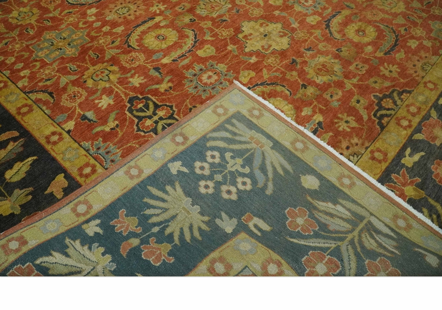 Antique Style 8x10 Rust, Black and Gold Hand Knotted Traditional Turkish Serapi Wool Area Rug - Tampa Home & Garden Store