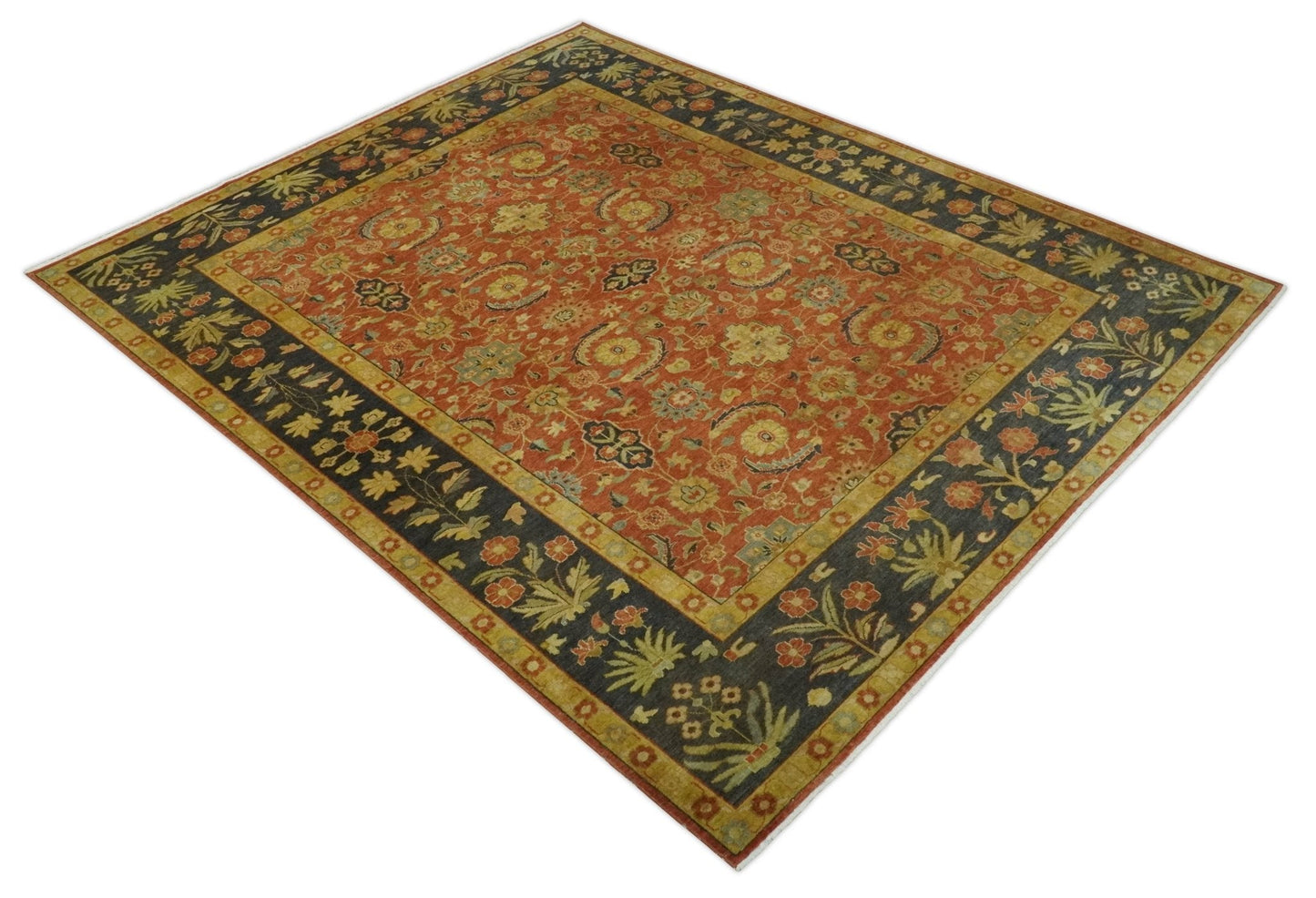 Antique Style 8x10 Rust, Black and Gold Hand Knotted Traditional Turkish Serapi Wool Area Rug - Tampa Home & Garden Store