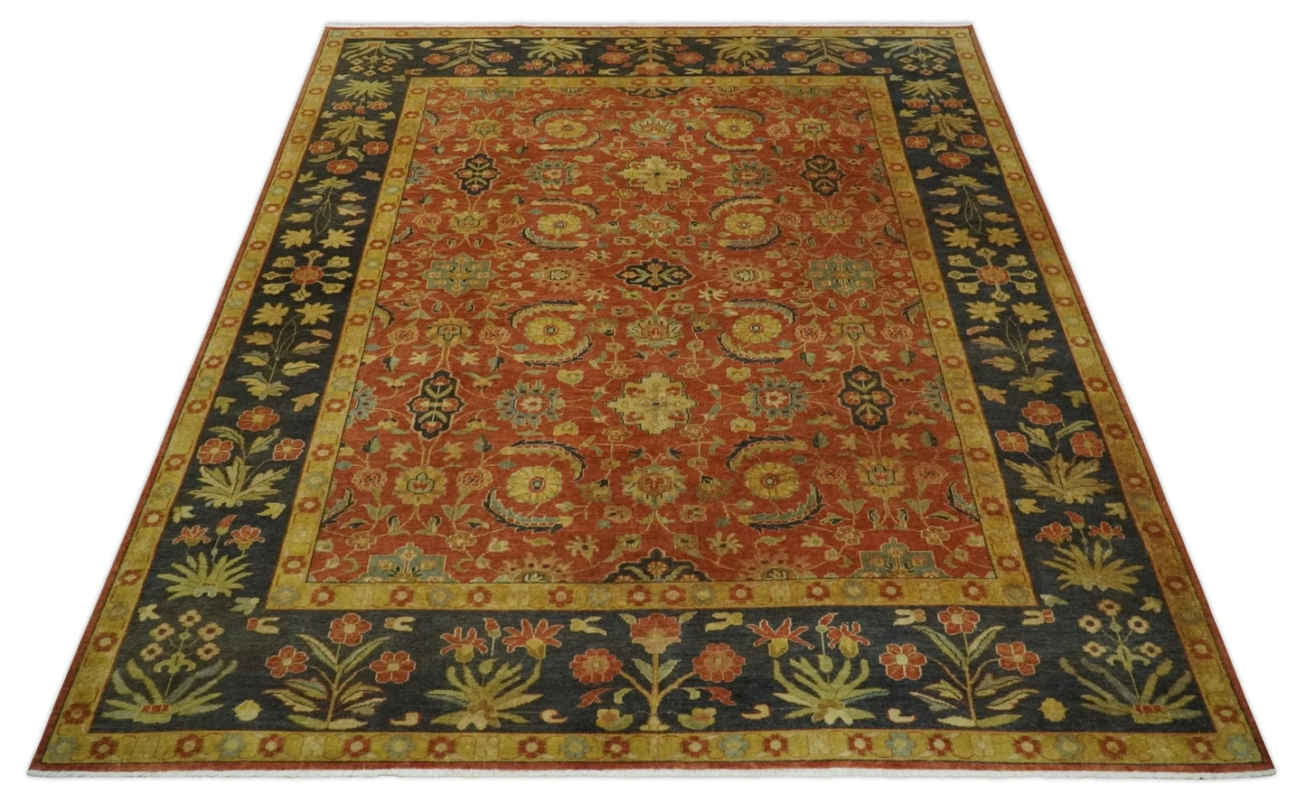 Antique Style 8x10 Rust, Black and Gold Hand Knotted Traditional Turkish Serapi Wool Area Rug - Tampa Home & Garden Store