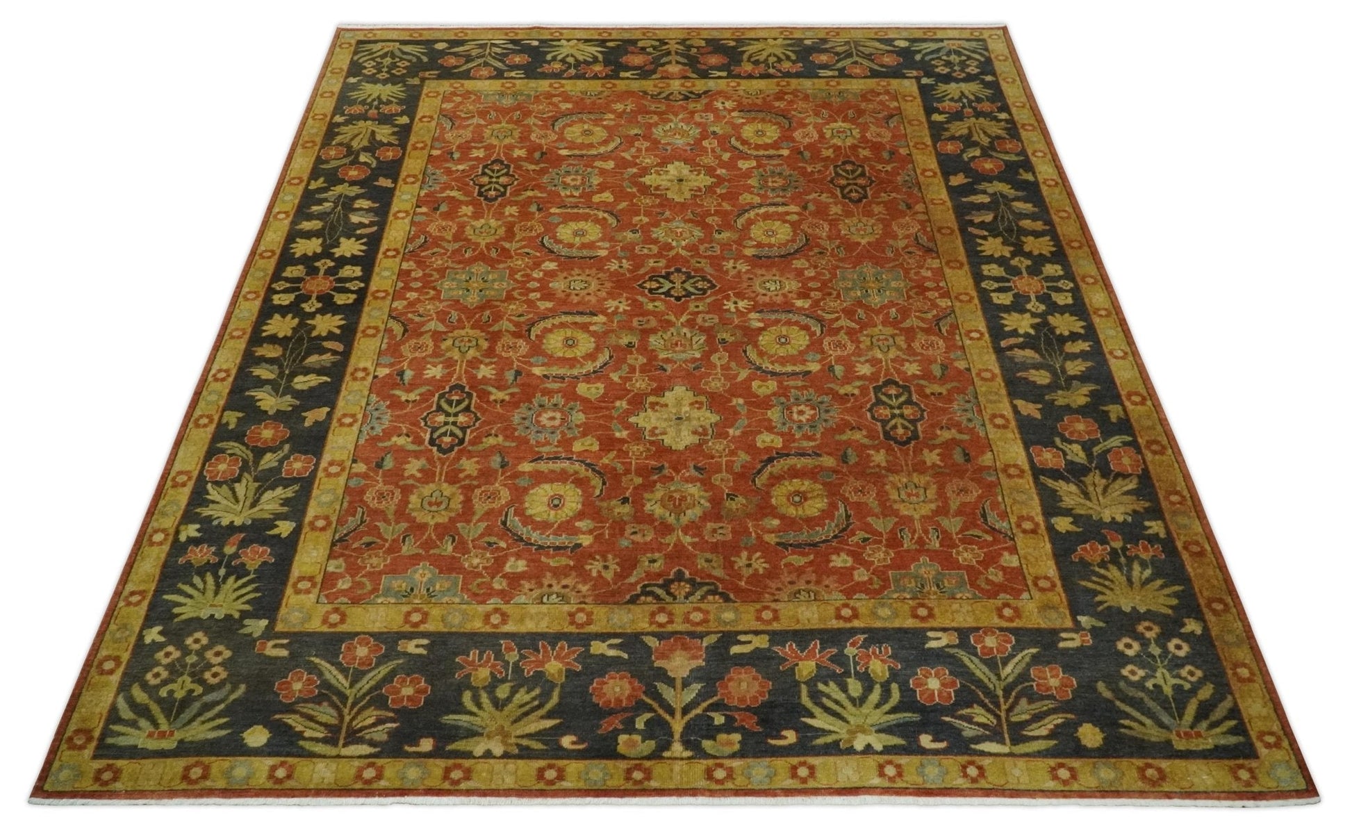 Antique Style 8x10 Rust, Black and Gold Hand Knotted Traditional Turkish Serapi Wool Area Rug - Tampa Home & Garden Store