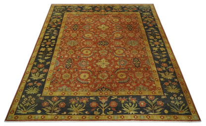 Antique Style 8x10 Rust, Black and Gold Hand Knotted Traditional Turkish Serapi Wool Area Rug - Tampa Home & Garden Store