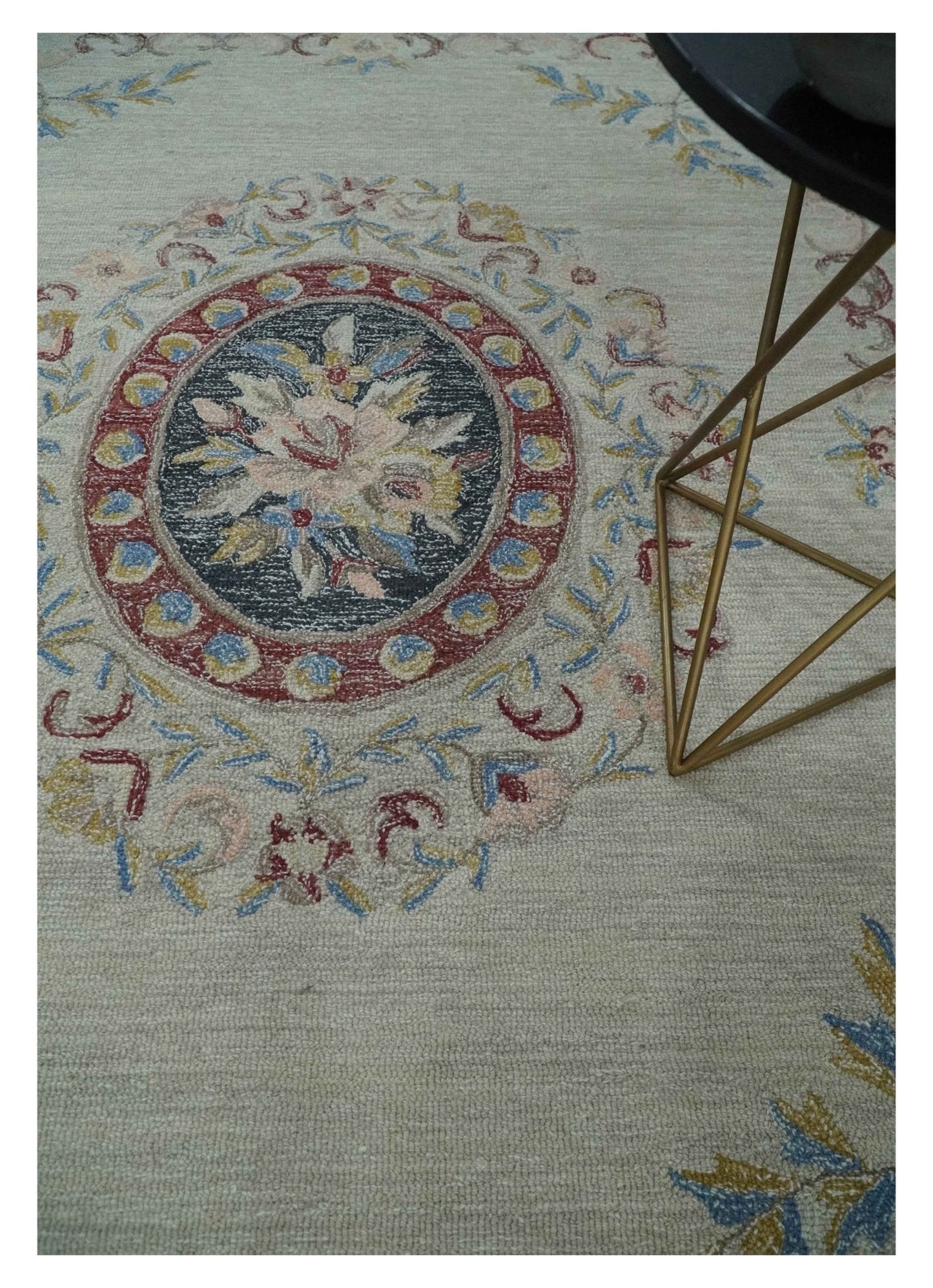 Antique Style Beige and Charcoal Aubusson design Hand Tufted 8x10 wool Area Rug - Tampa Home & Garden Store